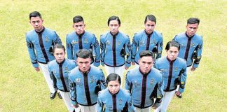 The top 10 graduates of the 214-member Philippine Military Academy’s “Bagsik Diwa” Class of 2022, led by Cadet First Class Krystlenn Ivany Quemado (bottom center), will be commissioned as junior officers on May 15 during their commencement exercises in Baguio City. EV ESPIRITU ©PHILIPPINE DAILY INQUIRER 2022