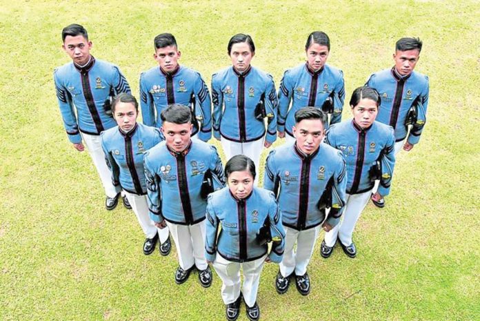 pma The top 10 graduates of the 214-member Philippine Military Academy’s “Bagsik Diwa” Class of 2022, led by Cadet First Class Krystlenn Ivany Quemado (bottom center), will be commissioned as junior officers on May 15 during their commencement exercises in Baguio City. EV ESPIRITU ©PHILIPPINE DAILY INQUIRER 2022