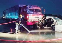 A cargo truck and a car figure in a head-on collision in this undated photo taken at the circumferential road in Barangay Tacas, Jaro, Iloilo City. Driver’s error and reckless driving are the two main causes of vehicular accidents, according to the police. PN FILE photo