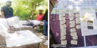 A police operative check the plastic sachets of suspected shabu recovered in a buy-bust operation in Barangay Balcon Maravilla, Jordan, Guimaras. PHOTO FROM JORDAN MPS