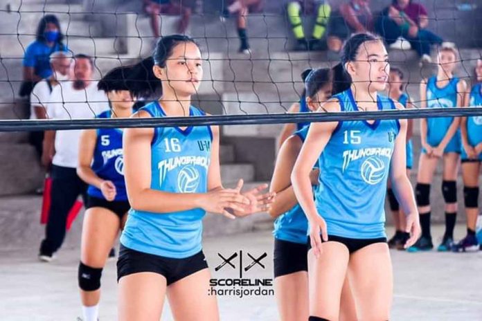 sports-bacolod-pic-and-caption MVP winner Kimberly Chelmel Rubin (right) and Lana Choloe Madrigal (left) were at the forefront of offense for the Bacolod Tay Tung High School Thunderbolts U-14 team. PHOTO COURTESY OF HARRIS JORDAN BITALAC