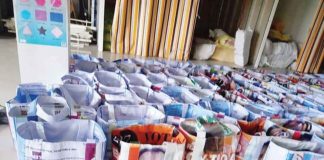 These eco-bags used to be election campaign materials. The Provincial Government Environment and Natural Resources Office of Iloilo collected 7,180.5 kilograms of tarpaulins after the May 9, 2022 elections for upcycling. Photo from Oton Minchie Gulanes/Mitiz Peñaflorida Facebook Page