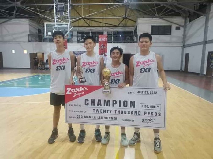 sports-barcelona-pic-and-caption Talisay Sharks, led by MVP winner Paul Barcelona (second from left), ruled the 14-and-Under category of the Zark’s Burgers 3x3 Basketball Competition Manila leg. PHOTO FROM PAUL BARCELONA’S FACEBOOK PAGE