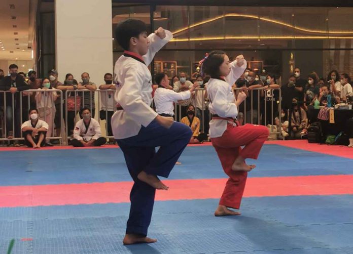 taekwondo Antonio Miguel Nafarrete & Mariel Angela Siscar earns a bronze medal for the Cadet Mixed Pair Poomsae Category during the two-day 2022 SMART/MVPSF National Taekwondo Poomsae Championships held recently in Ayala Malls, Manila Bay in Manila City.