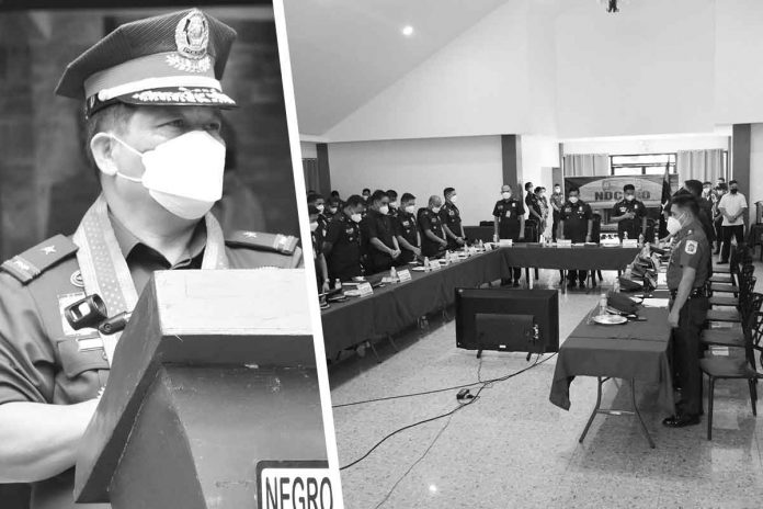 probe Police Regional Office 6 director Brigadier General Leo Francisco (left photo) holds a Command Conference with the top officials of Negros Occidental Police Provincial Office and chiefs of police of city and municipal police stations in the province the Camp Alfredo M. Montelibano, Sr. In Bacolod City on Friday, August 26, 2022. NOCPPO