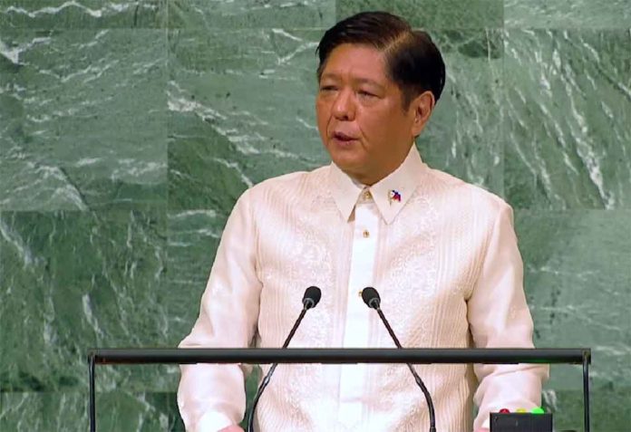 marcos-un-assembly President Ferdinand Marcos Jr. addresses the United Nations General Assembly on Tuesday, Sept. 20, 2022 (Wednesday, Sept. 21 in Manila). PHOTO FROM AN RTVM VIDEO POSTED ON FACEBOOK
