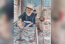 Festive Walk Iloilo, ILOMOCA host ‘Panagbo: Encounters with Tradition’ Rochel Calinao’s painting depicts the process of making uga showing scenes of families involved in the industry.