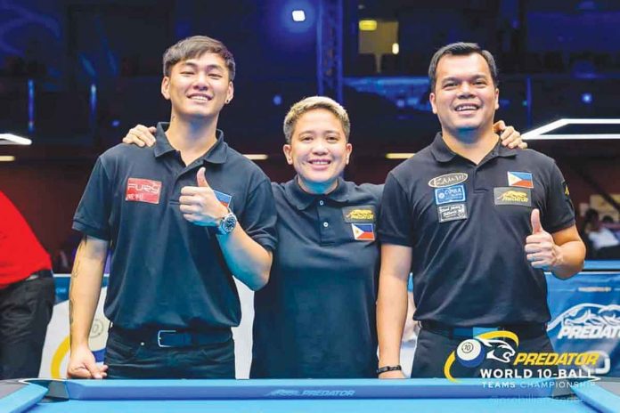 sports-bacolodnon Bacolodnon Johann Chua, Rubilen Amit and Carlo Biado rule the 2022 Predator World Series 10-ball championship. PHOTO COURTESY OF PREDATOR SERIES