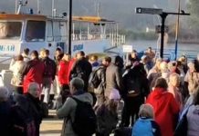 Russian TV channels showed footage of people gathering to cross the Dnieper river. BBC