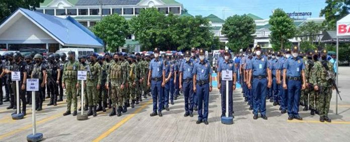 security-masskara A total of 1,165 security personnel from the Armed Forces of the Philippines and Philippine National Police will be deployed to ensure peace and order during the MassKara Festival 2022 in Bacolod City from Oct. 1 to 30, 2022. BCPO director, Police Colonel Thomas Joseph Martir presented the security forces to MassKara Festival Yuhum Foundation director, Atty. Pinky Mirano-Ocampo, during the send-off ceremony yesterday. BROWN EAGLE/FB PHOTO