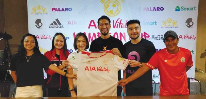 sports-2nd Kampeon Cup founder Anton del Rosario (fourth from left) is joined by some tournament officials and team officials during the launching of 2nd Kampeon Cup. CONTRIBUTED PHOTO