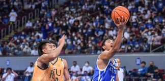 Ateneo de Manila University Blue Eagles’ Rence Padrigao goes for an inside basket after evading the defense of Far Eastern University Tamaraws’ Louell Jay Gonzales. UAAP MEDIA BUREAU PHOTO