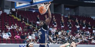 National University Bulldogs center Omar John flies for a one-handed dunk. UAAP MEDIA BUREAU