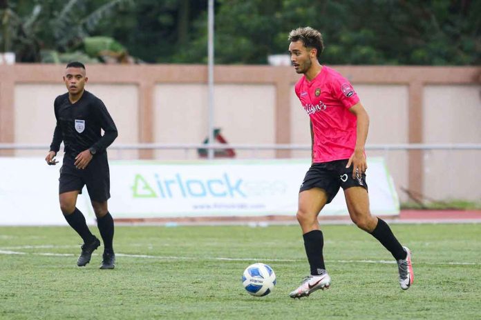 sports-PFL-pic-and-caption Finn McDaniel leads the Stallion-Laguna FC’s offense against Mendiola 1991 FC with two goals. PFL PHOTO