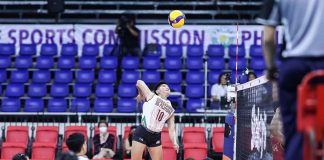 Bacolodnon Alyssa Bertolano of University of the Philippines Fighting Maroons goes for an attack against the Mapua University Lady Cardinals. SHAKEY’S SUPER LEAGUE PHOTO