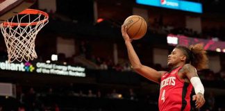Filipino-American guard Jalen Green of Houston Rockets soars for a layup. PHOTO COURTESY OF HOUSTON CHRONICLE