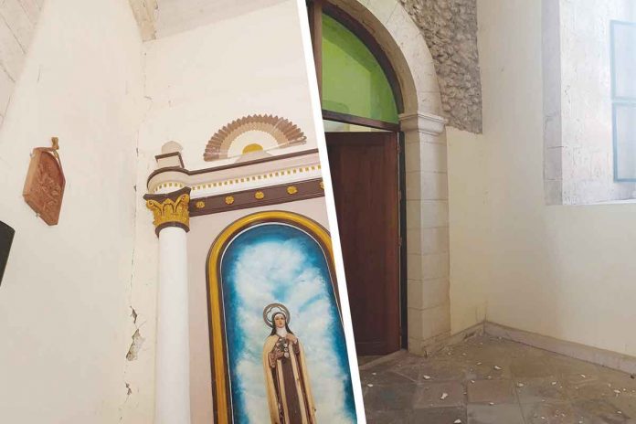 quake-damages St. John De Nepomoceno – a century-old church – in Anini-y, Antique sustained cracks after a 4.8 earthquake jolted the southern part of the province on Friday morning, Nov. 11. WILLIE EIMAR FB PHOTO