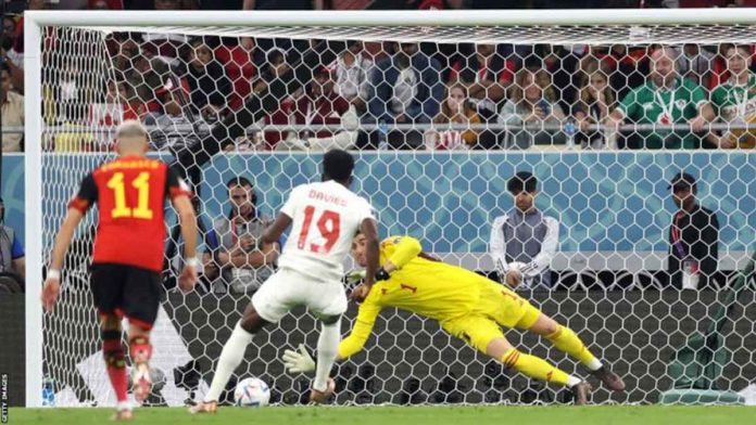 sports-World-Cup-pic-and-caption Alphonso Davies saw his penalty saved by Belgium goalkeeper Thibaut Courtois in the first half. GETTY IMAGES