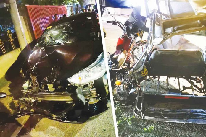 overspeeding-car An overspeeding car hit an "angkar-angkar" and a tricycle in Jaro, Iloilo City and sent two individuals to a hospital early Thursday morning, Dec. 29, 2022. ZARRAGA NEWS LIVE STATION FACEBOOK PHOTO