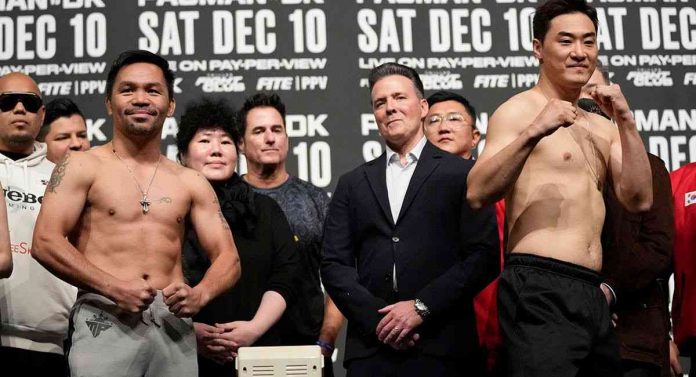 sports Manny pic and caption Ring icon Manny Pacquiao easily demolished South Korean martial artist DK Yoo in their sixth-round exhibition match on Sunday afternoon in Seoul, South Korea. AP