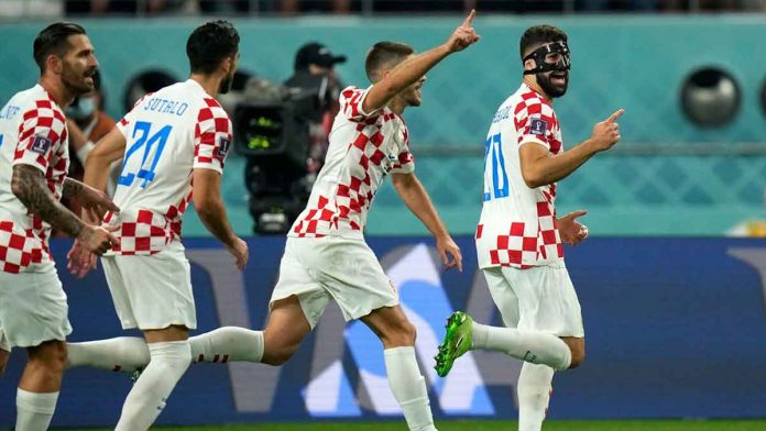 sports-World-Cup Joško Gvardiol celebrates after scoring first goal against Morocco. AP