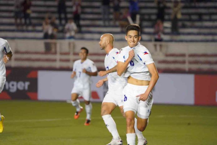 sports azkals pic and caption Philippine Azkals’ Sandro Reyes celebrates after scoring his first goal against Brunei Darussalam. PFF PHOTO