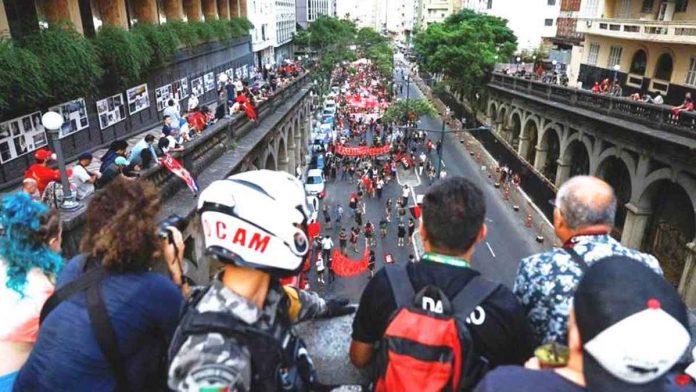 brazil A pro-democracy march is being held in Porto Alegre in southern Brazil, around 1,931 kilometers from the capital Brasilia, where the riots happened. REUTERS