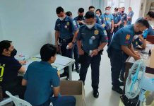 Forty-seven policemen of the Iloilo City Police Office submit urine samples for drug testing on Sunday, Jan. 8, 2023. ICPO PHOTO