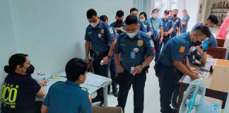 Forty-seven policemen of the Iloilo City Police Office submit urine samples for drug testing on Sunday, Jan. 8, 2023. ICPO PHOTO