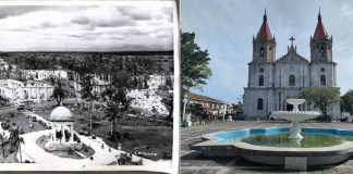 Molo plaza in March 1945 (left); Newly-restored Molo plaza (right)