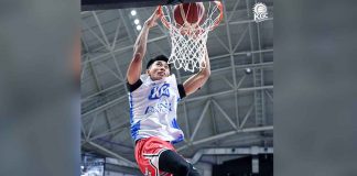 Rhenz Abando of Anyang KGC Ginseng Corporation with one of his dunks during the 2023 KBL All-Stars Weekend Slam Dunk competition. KGC PHOTO