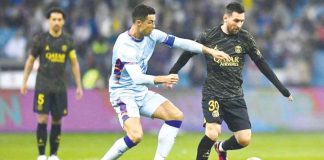 Cristiano Ronaldo scored twice in his first game in Saudi Arabia and Lionel Messi was also on the scoresheet as Paris St-Germain edged a Riyadh All-Star XI 5-4 in a thrilling contest. GETTY IMAGES