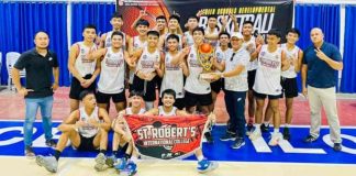 St. Robert’s International Academy Panda Rockets-Elite Lab received their championship trophy after ruling the Under-17 category of Iloilo Schools Development Basketball Tournament. PHOTO COURTESY OF EUGENE CHUA
