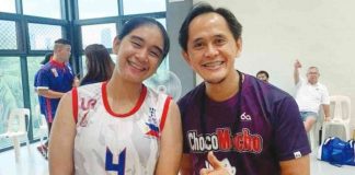 Bacolod Tay Tung High School Thunderbolts setter Katherine Shaine Cortez is pictured with Ateneo Blue Eagles head coach Oliver Almadro. PHOTO COURTESY OF JOSE MONTALBO