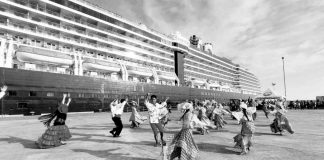 Photo shows MS Westerdam being welcomed in Puerto Princesa City, Palawan, on Thursday. The ship then made her maiden port call to Boracay Island on Friday. PUERTO PRINCESA TOURISM FACEBOOK