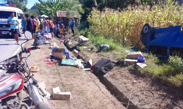 Jeep overturns - Copy The engine of a jeepney detached, causing it to overturn and injuring 12 passengers in Hamtic, Antique on Sunday, March 26. QUIRCO ALCAZAR FACEBOOK PHOTO