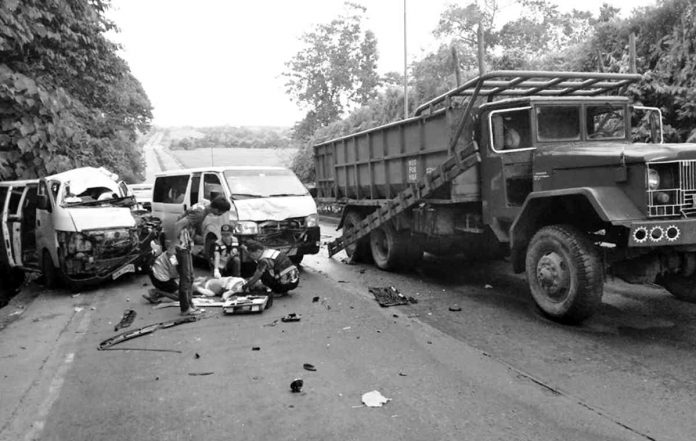 Sagay crash Three vehicles figured in a collision killing one in Sagay City, Negros Occidental on Thursday, March 16. SAGAY CITY PNP PHOTO