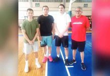 Filipino-Canadian guard Noah Libios Korovesi (second from right) is pictured with Iloilo United Royals-Cocolife head coach Manu Iñigo (left). Also in photo are Korovesi’s agent Mike Cruz (right) and fellow Filipino-Canadian player Jason Diaz of Arellano University (second from left). CONTRIBUTED PHOTO