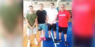 Filipino-Canadian guard Noah Libios Korovesi (second from right) is pictured with Iloilo United Royals-Cocolife head coach Manu Iñigo (left). Also in photo are Korovesi’s agent Mike Cruz (right) and fellow Filipino-Canadian player Jason Diaz of Arellano University (second from left). CONTRIBUTED PHOTO
