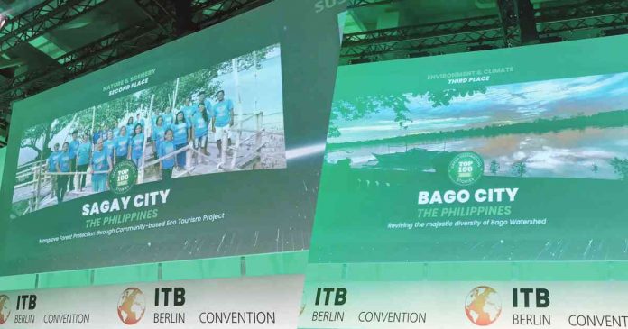 green-negocc Sagay and Bago cities in Negros Occidental were recognized for their sustainable tourism development initiatives during the Green Destinations Story Awards at the Internationale Tourismus-Börse in Berlin, Germany. TOURISM PROMOTIONS BOARD PHILIPPINES