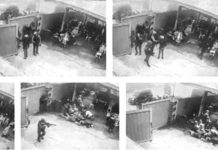 MILITARY PRECISION. A screenshot from a security camera at the residence of Negros Oriental Gov. Roel Degamo shows gunmen wearing Army uniforms and bulletproof vests casually entering his compound in Pamplona town on Saturday before shooting him and other people, then withdrawing with military precision. Three of the alleged killers were arrested later in the afternoon (right photo). ROEL DEGAMO FACEBOOK PHOTO/CONTRIBUTED PHOTOS