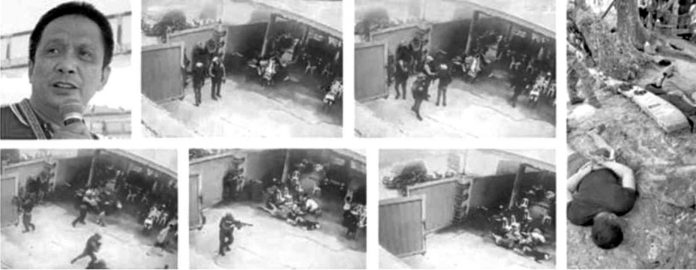 nation degamo MILITARY PRECISION. A screenshot from a security camera at the residence of Negros Oriental Gov. Roel Degamo shows gunmen wearing Army uniforms and bulletproof vests casually entering his compound in Pamplona town on Saturday before shooting him and other people, then withdrawing with military precision. Three of the alleged killers were arrested later in the afternoon (right photo). ROEL DEGAMO FACEBOOK PHOTO/CONTRIBUTED PHOTOS