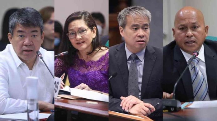 nation senators Senators (from left) Aquilino Pimentel III, Risa Hontiveros, Joel Villanueva, and Ronald dela Rosa air views on scrapping the mandatory ROTC bid on Friday, March 3, 2023, in view of the hazing death of Adamson University student John Matthew Salilig. PHOTOS: SENATE PRIB