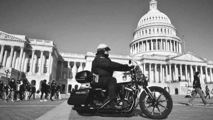 world US More police units were visible at Washington DC's Capitol Hill on Monday. GETTY IMAGES