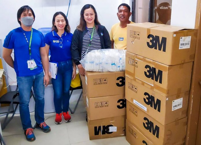 PPEs for OIL SPILL CLEANUP Palm Concepcion Power Corporation external affairs specialist, Engr. Cleope Lena (second from left), handed over the personal protective equipment to personnel of the Environmental Management Bureau Region VI on March 16.