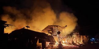 A fire totally burned 11 establishments, causing about P600,000 in damage, in Tapaz, Capiz, on Sunday night, April 23. NORY JOY SUAREZ