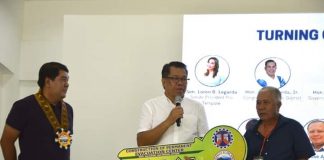 Mayor Margarito Mission Jr. (center) of San Remigio, Antique, during the turnover ceremony of the P44.5 million newly-constructed evacuation center from the Department of Public Works and Highways Region 6. SAN REMIGIO OFFICIAL FACEBOOK PAGE