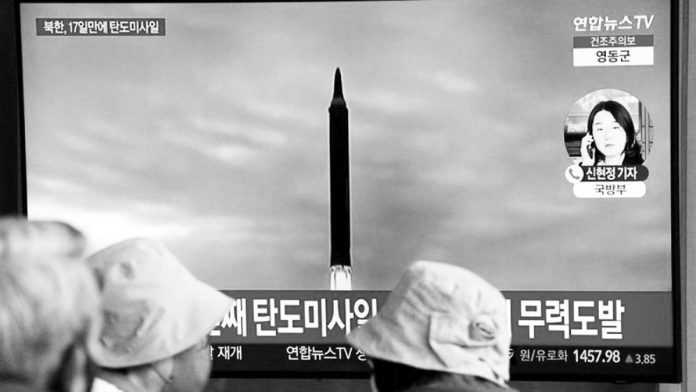 korea This is a news broadcast with file footage of a North Korean missile test. This is the first time North Korea has test-fired a solid-fuel intercontinental ballistic missile. GETTY IMAGES