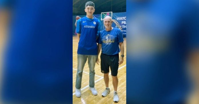 negrense Negrense center Kobe Demisana is pictured with Ateneo de Manila University Blue Eagles head coach Thomas Baldwin during campus visit. SMART SPORTS PHOTO