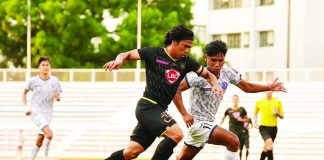 Kaya Futbol Club-Iloilo’s Fitch Arboleda battles an Azkals Developmental Team player for the looseball. PHOTO COURTESY OF KAYA ILOILO